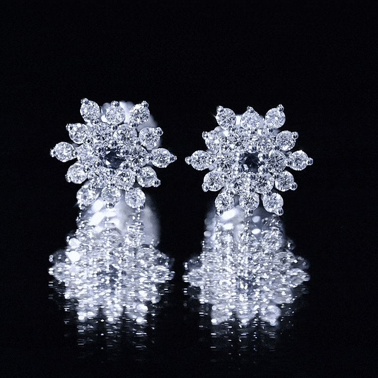 Real Blue Sapphire and Diamond Floral Cluster Stud Earrings