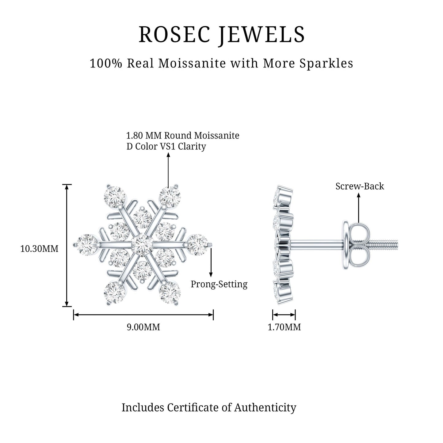 Moissanite Snowflake Stud Earrings for Her