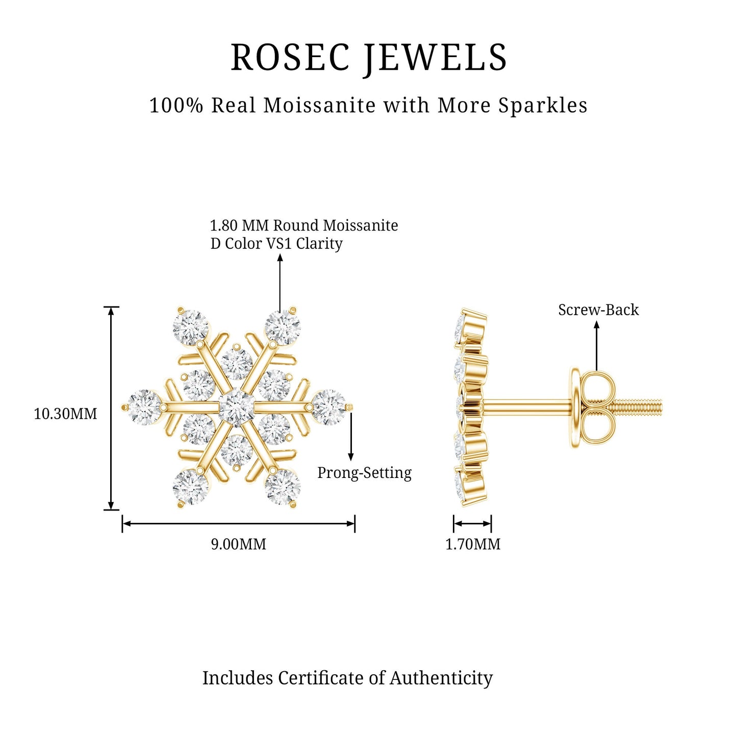 Moissanite Snowflake Stud Earrings for Her