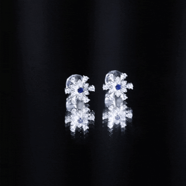 Created Blue Sapphire Snowflake Stud Earrings with Moissanite