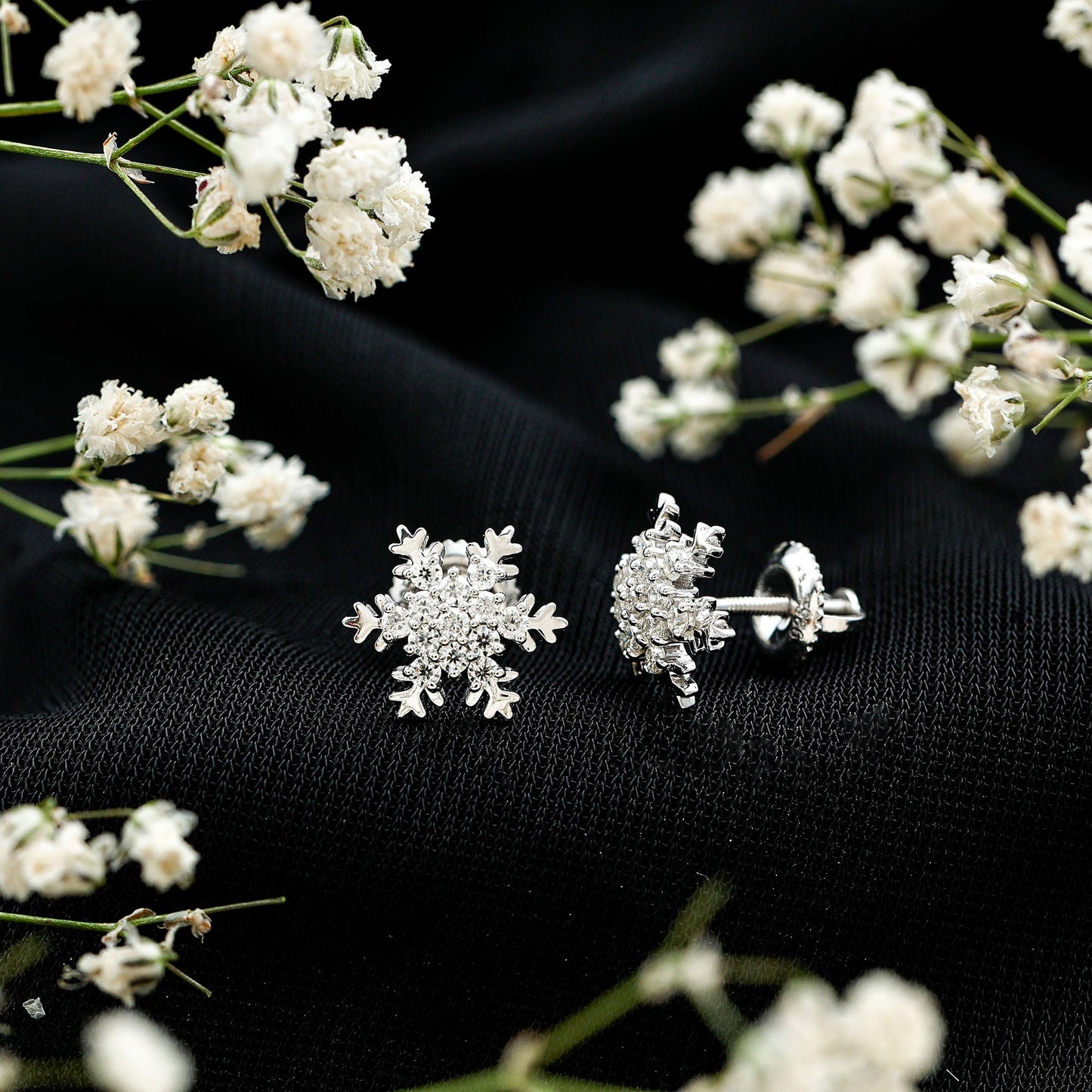 Certified Moissanite Winter Snowflake Stud Earrings