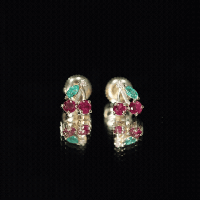 Natural Ruby and Emerald Cherry Earrings with Certificate