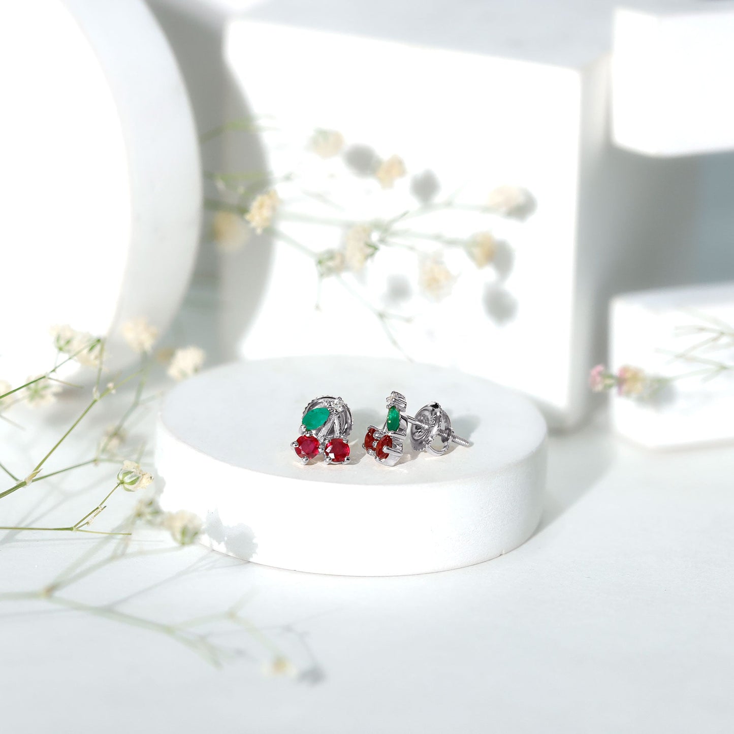 Natural Ruby and Emerald Cherry Earrings with Certificate