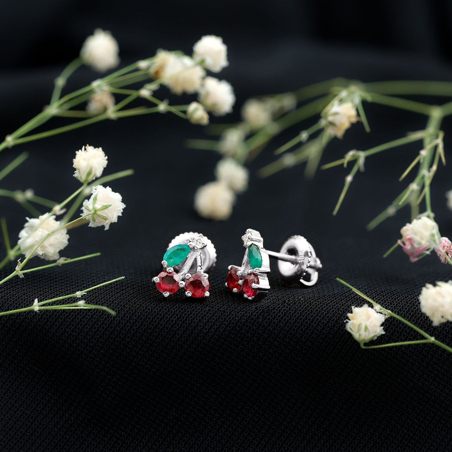 Natural Ruby and Emerald Cherry Earrings with Certificate