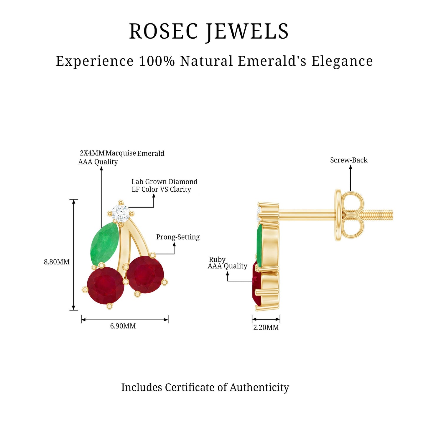 Natural Ruby and Emerald Cherry Earrings with Certificate