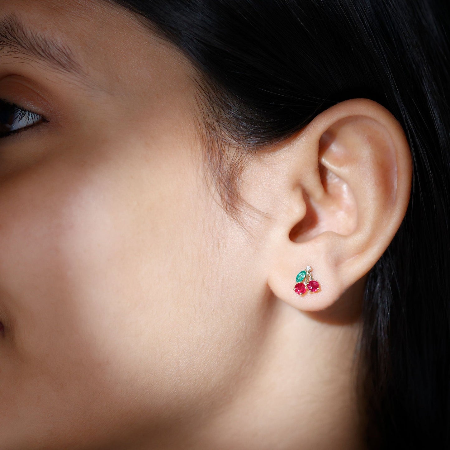 Natural Ruby and Emerald Cherry Earrings with Certificate