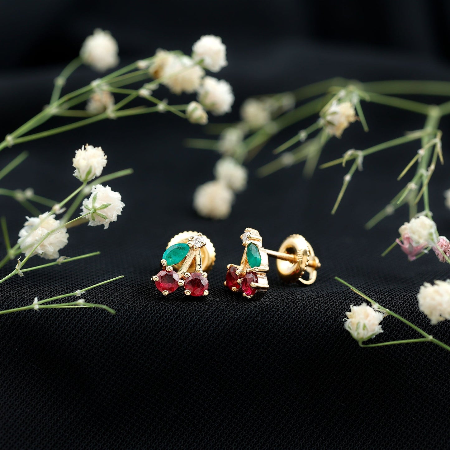 Natural Ruby and Emerald Cherry Earrings with Certificate
