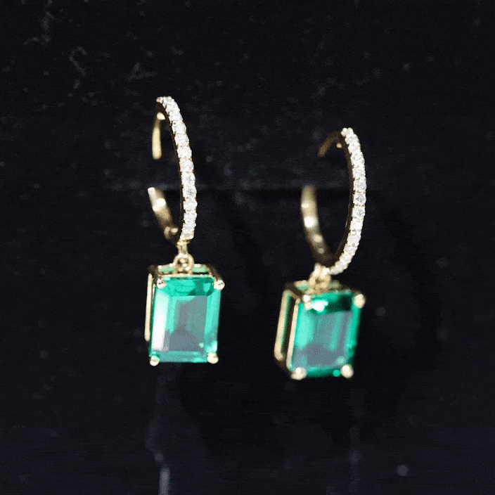 4.6 CT Lab Grown Emerald Hoop Dangle Earrings with Diamond