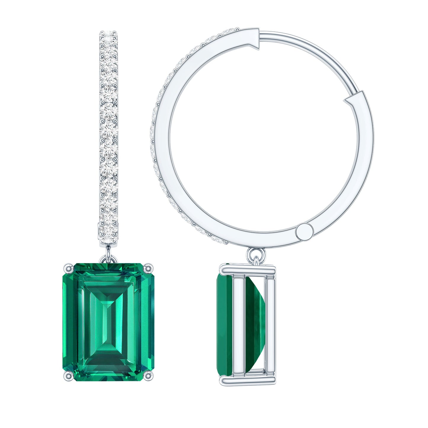 4.6 CT Lab Grown Emerald Hoop Dangle Earrings with Diamond