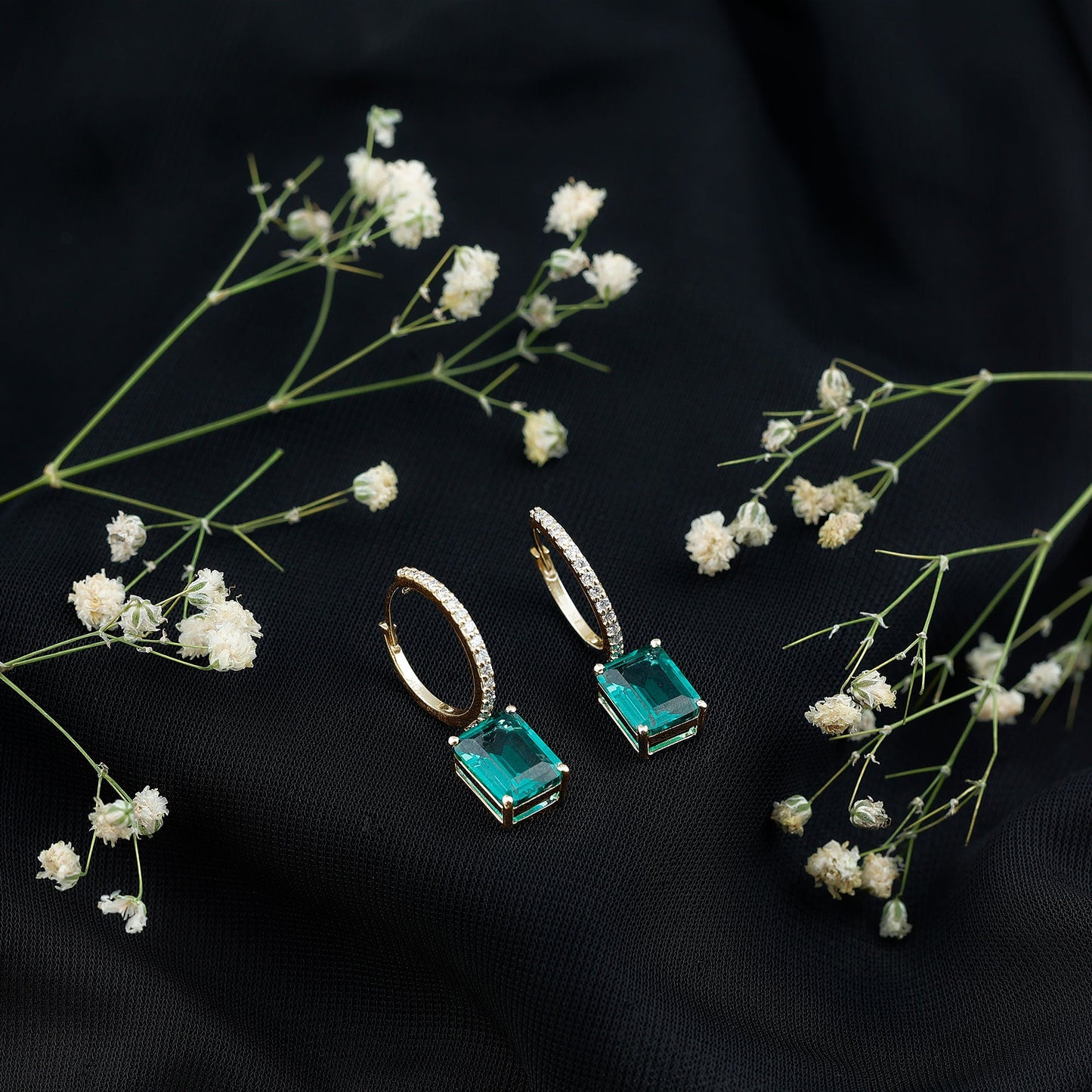 4.6 CT Lab Grown Emerald Hoop Dangle Earrings with Diamond