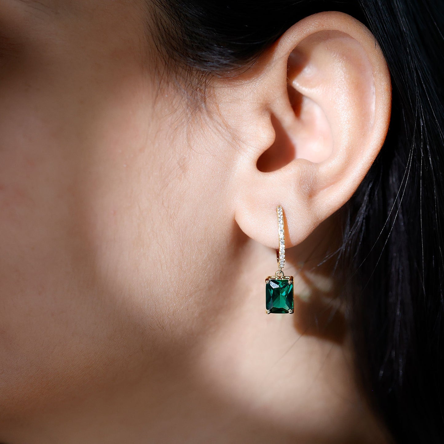 4.6 CT Lab Grown Emerald Hoop Dangle Earrings with Diamond