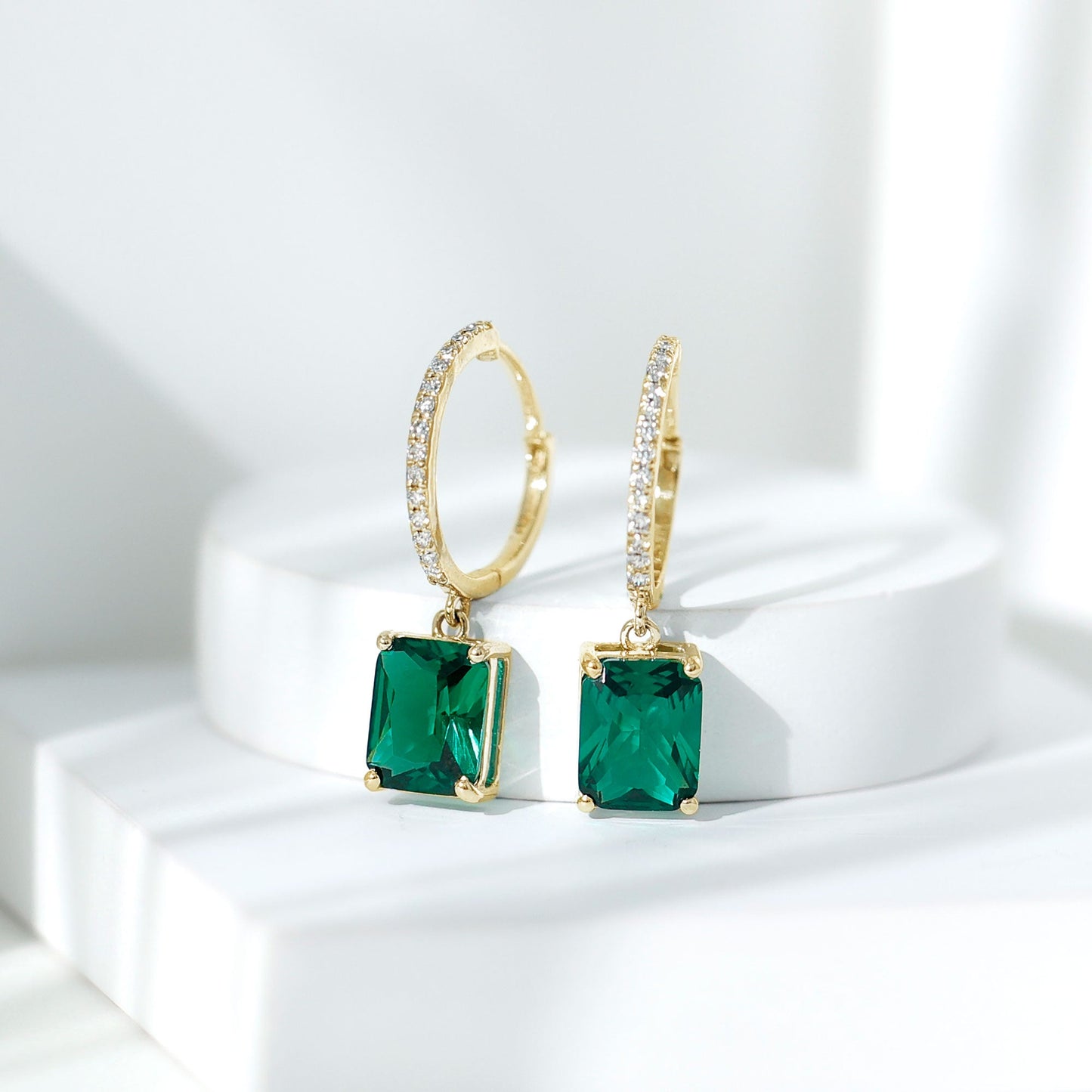 4.6 CT Lab Grown Emerald Hoop Dangle Earrings with Diamond