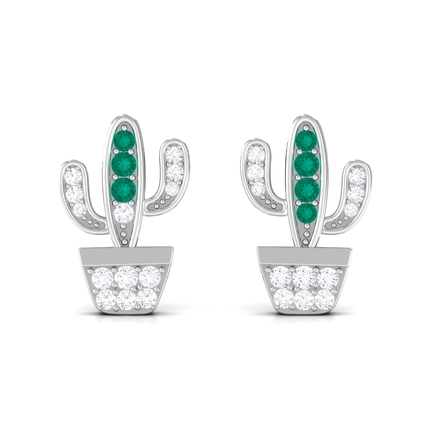 Real Emerald and Diamond Cactus Stud Earrings