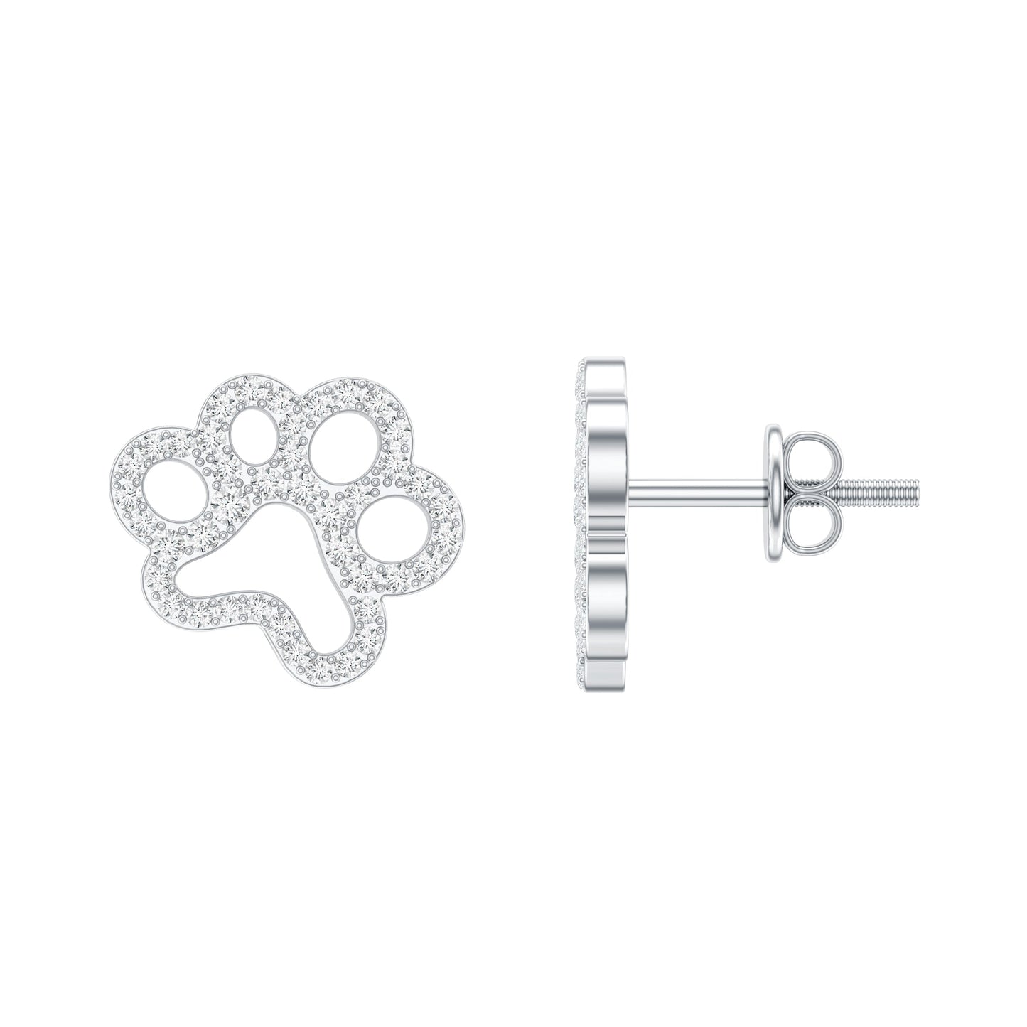 Moissanite Paw Print Earrings With Certificate