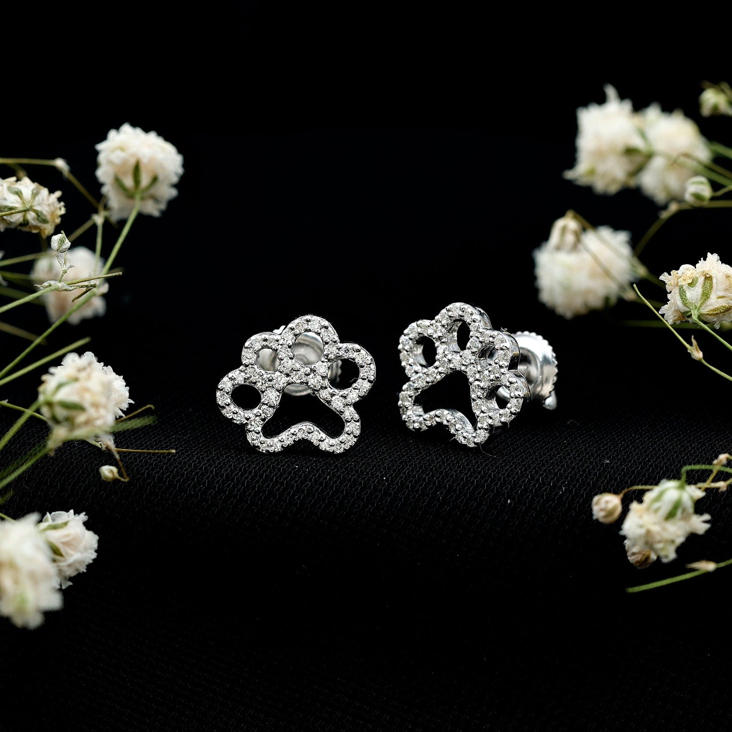 Moissanite Paw Print Earrings With Certificate