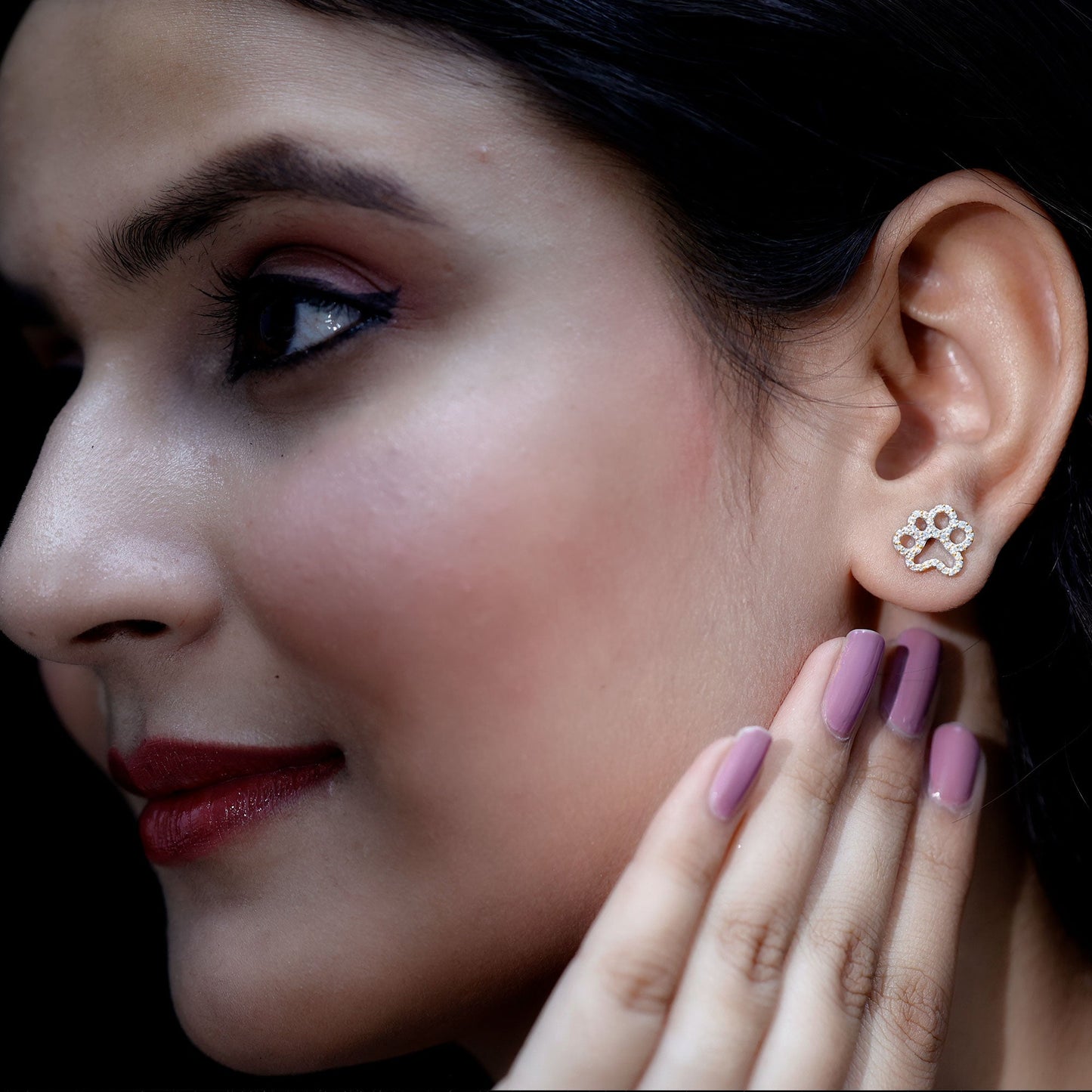 Moissanite Paw Print Earrings With Certificate