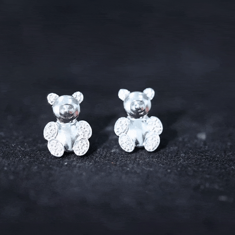 Teddy Bear Stud Earrings for Women with Diamonds