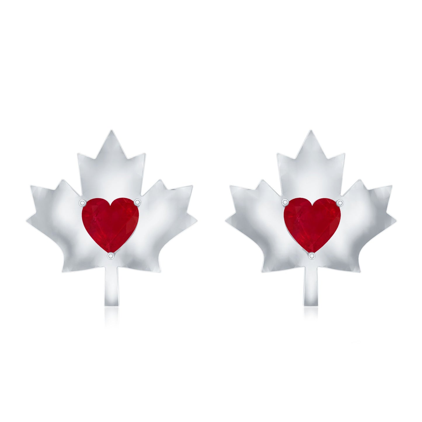0.94 Carat Heart Shape Ruby Maple Leaf Stud Earrings