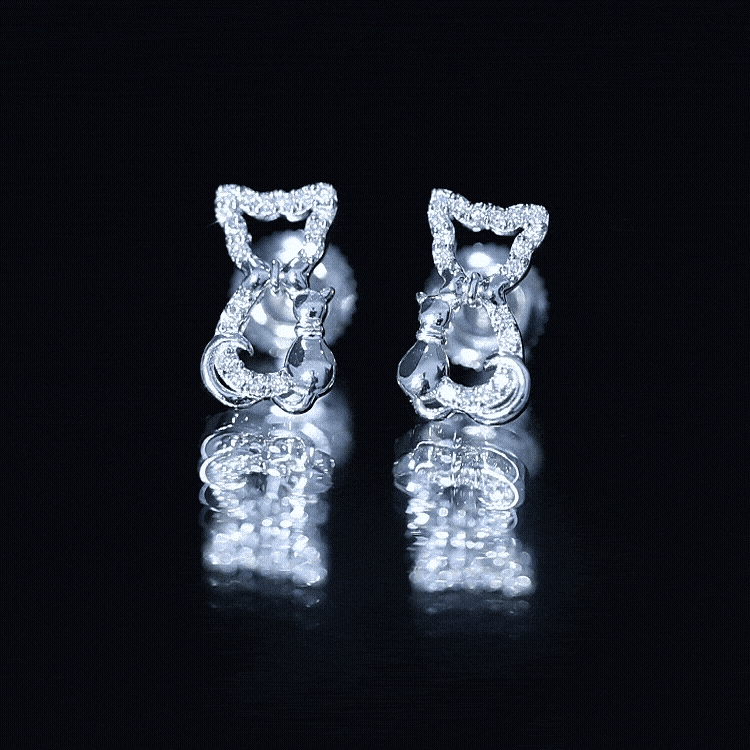 Certified Diamond Cat Stud Earrings