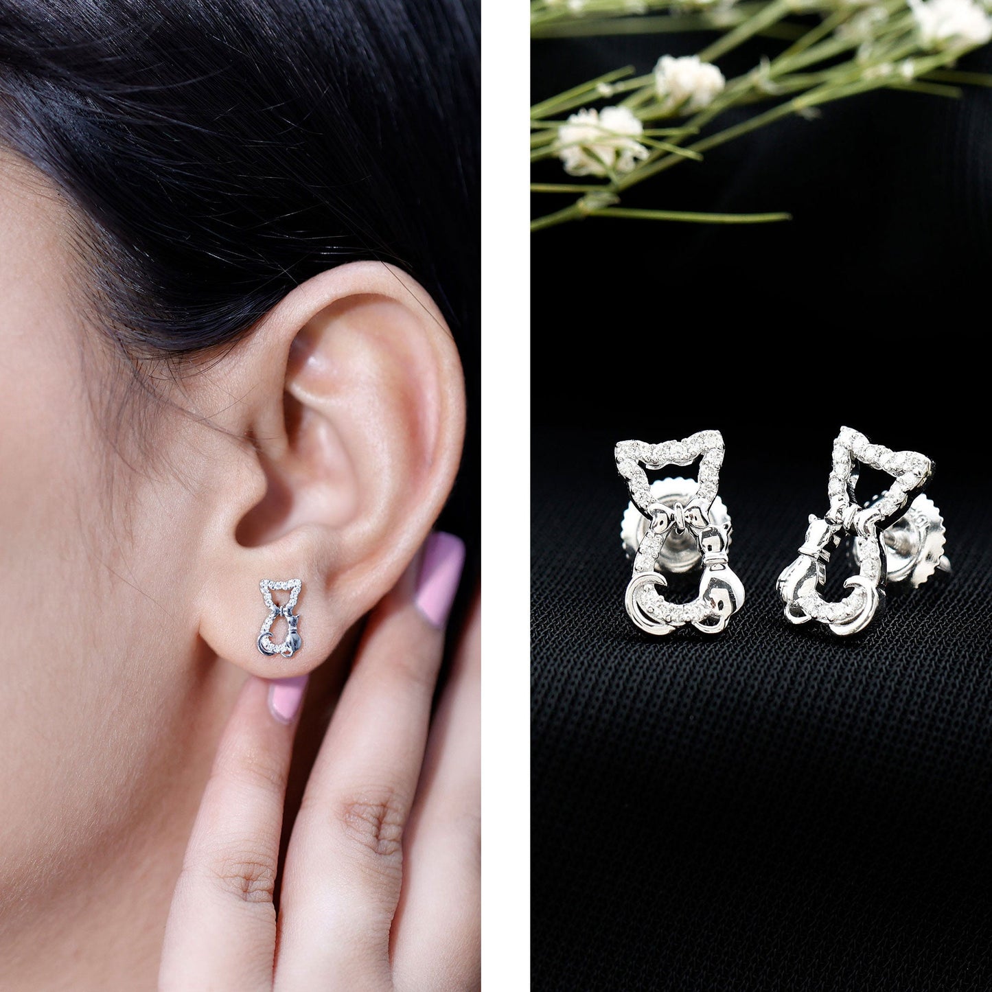 Certified Diamond Cat Stud Earrings