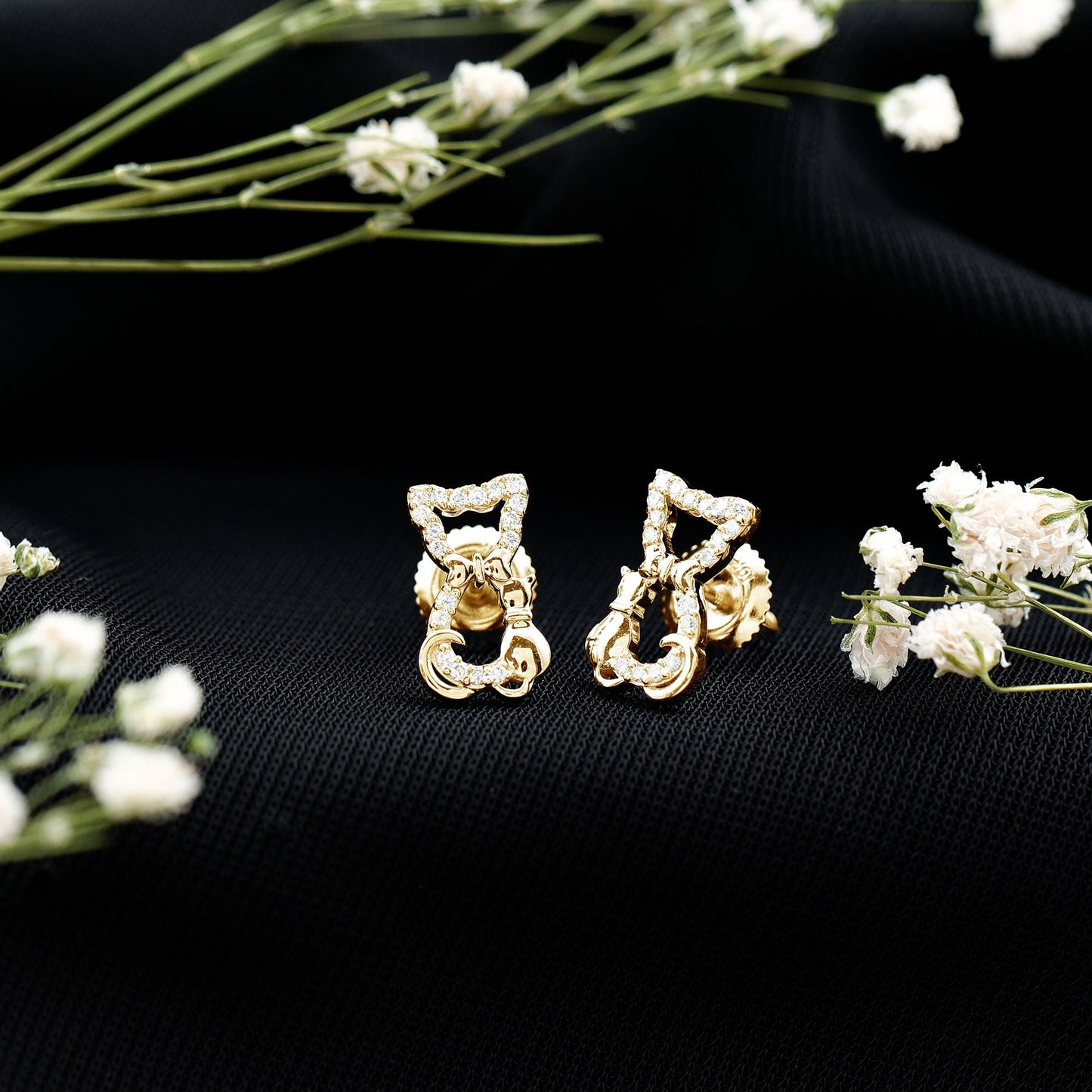 Certified Diamond Cat Stud Earrings