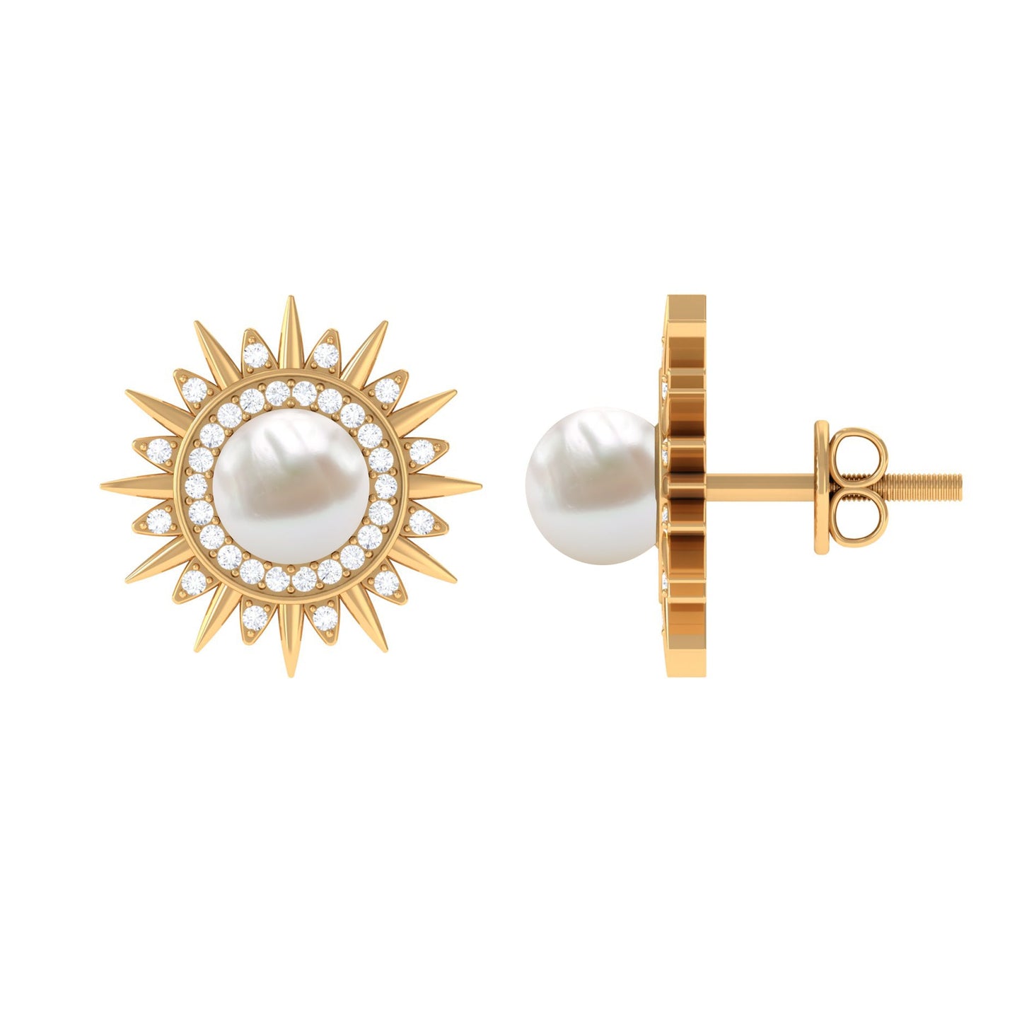 Cultured Freshwater Pearl Diamond Sunburst Earrings