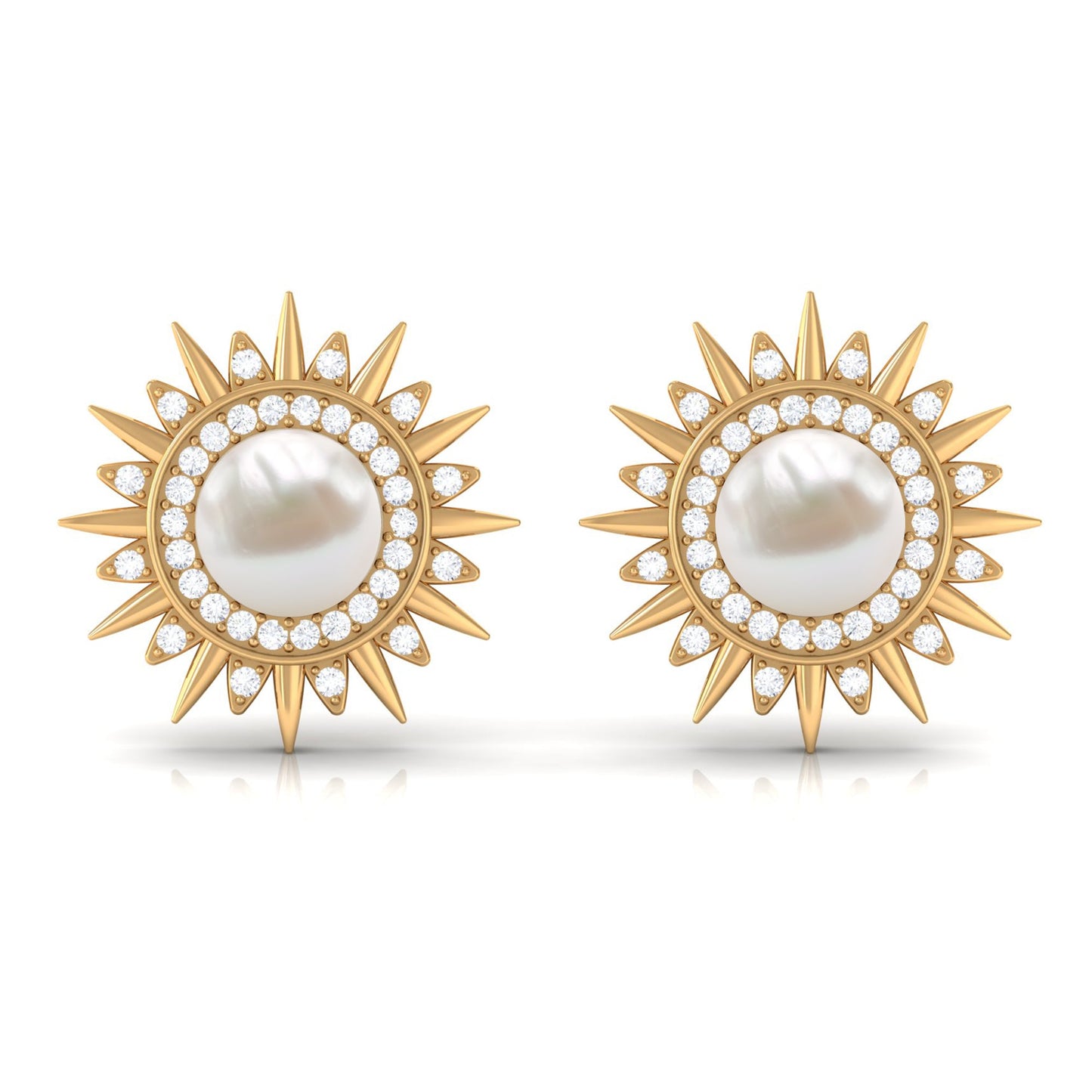 Cultured Freshwater Pearl Diamond Sunburst Earrings