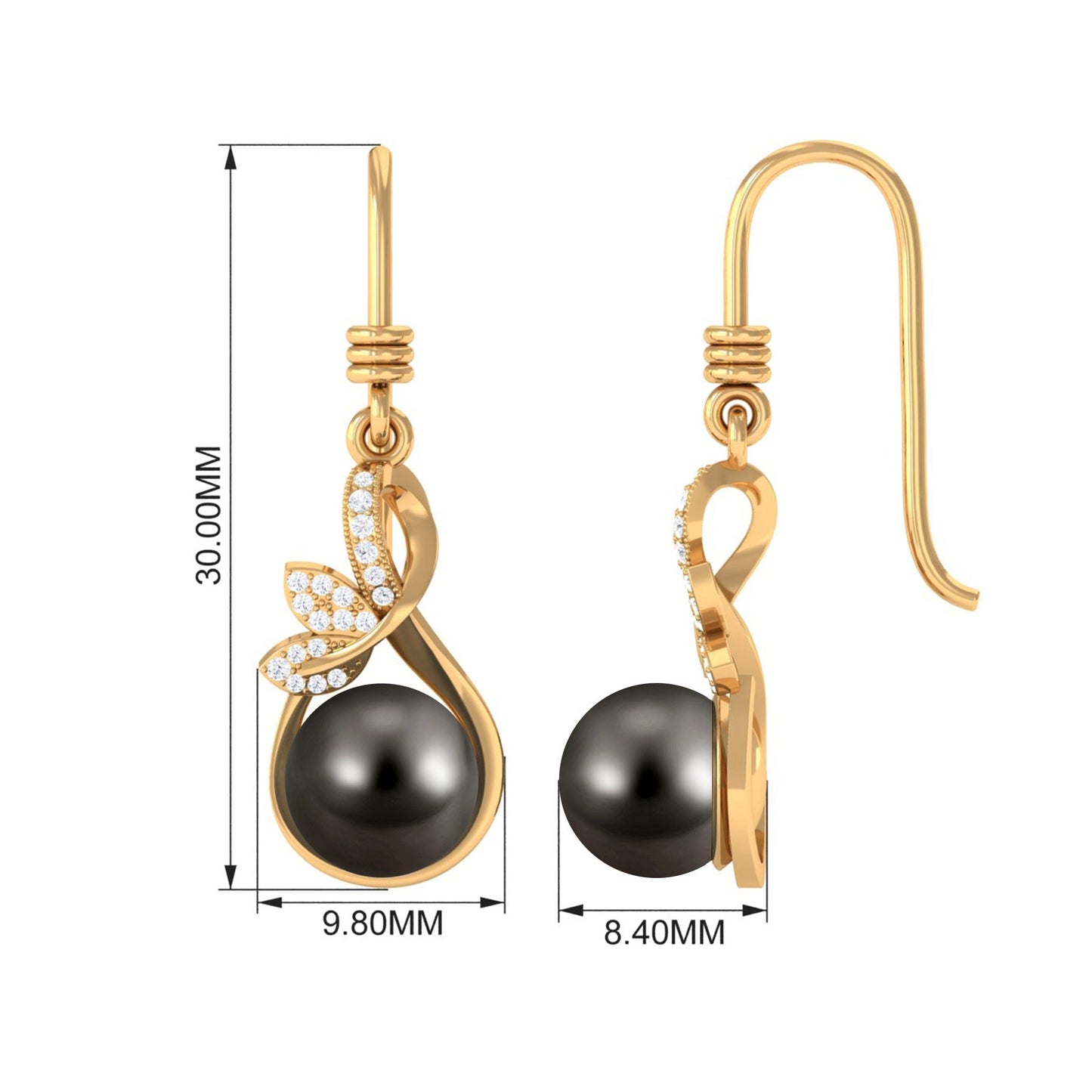 Designer 15 Carat Tahitian Pearl Drop Earrings with Diamond