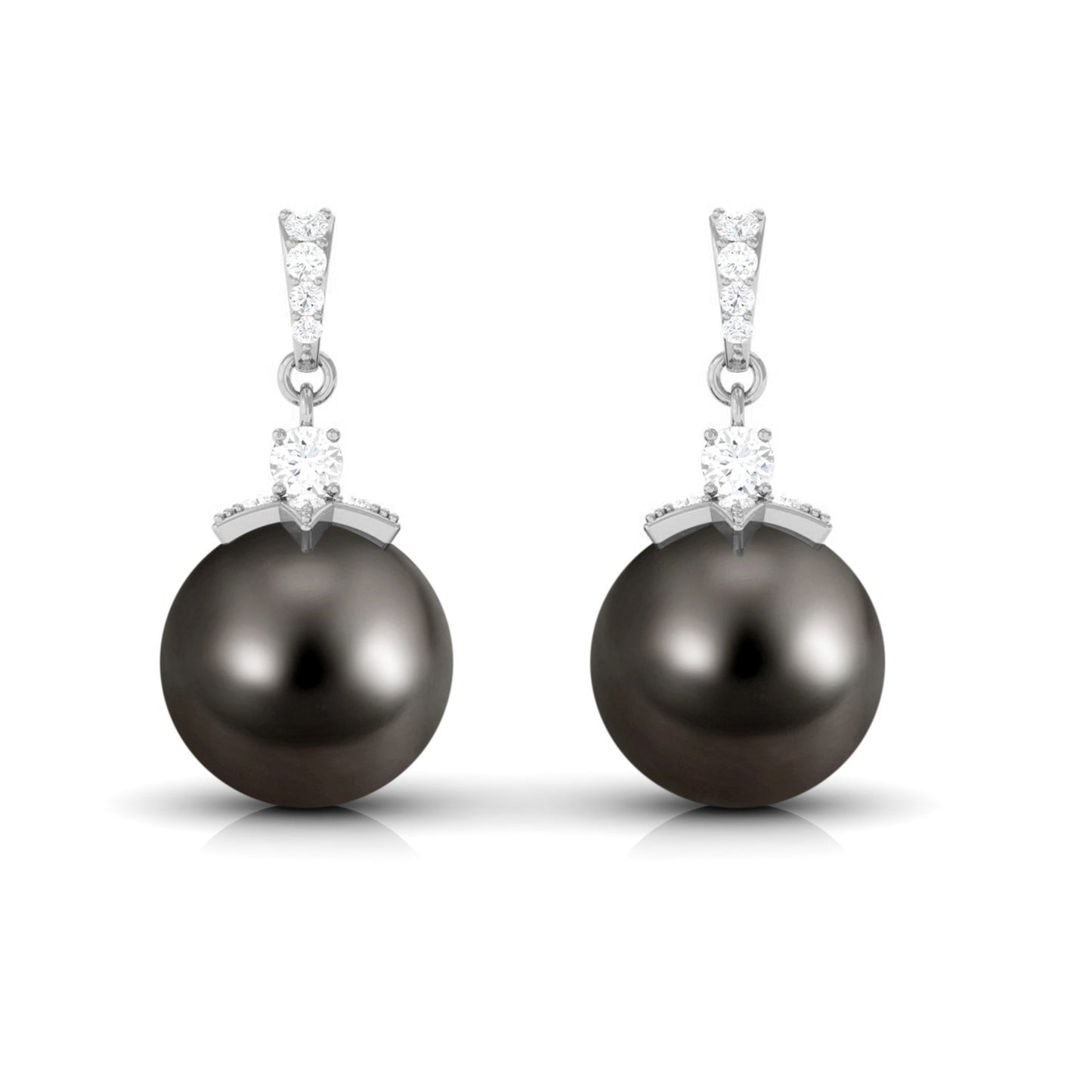 Cultured 15 Carat Black Tahitian Pearl Bridal Drop Earrings with Diamond