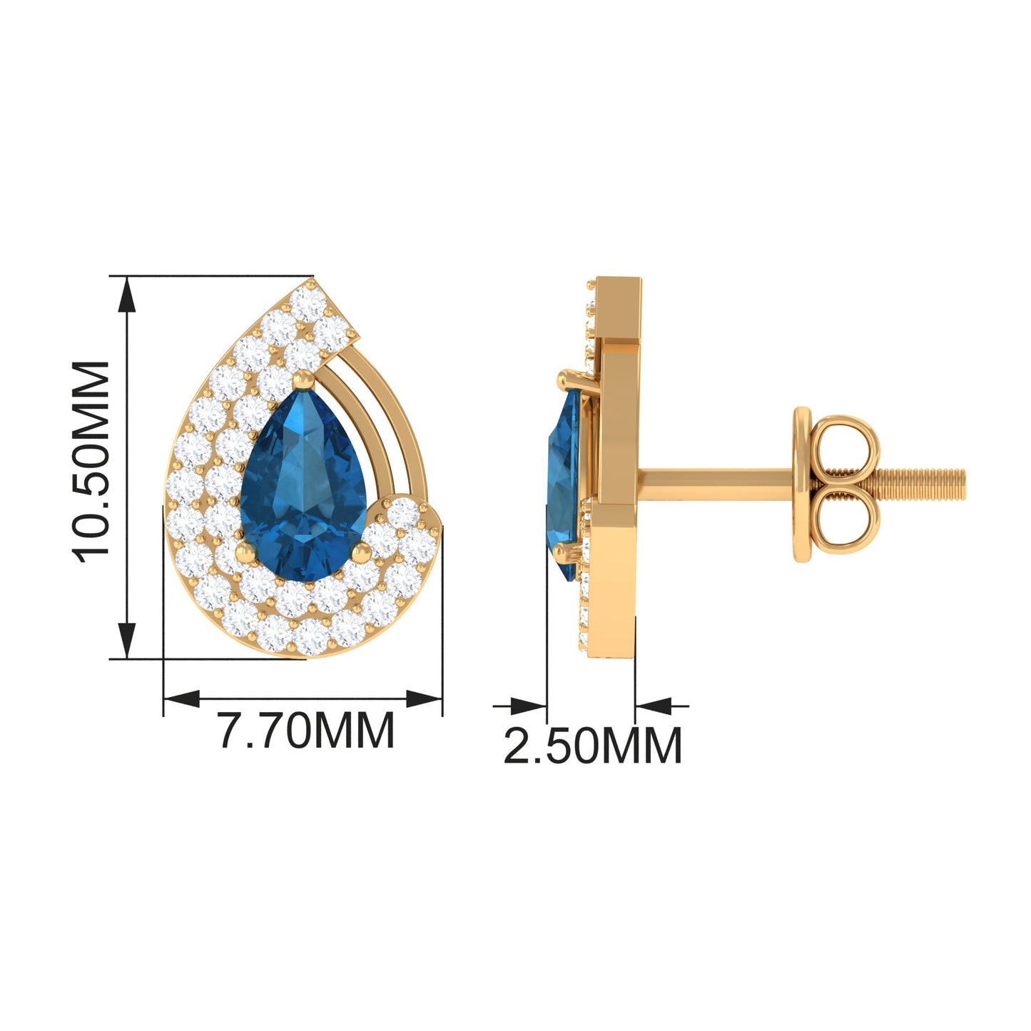 Designer London Blue Topaz and Diamond Teardrop Stud Earrings