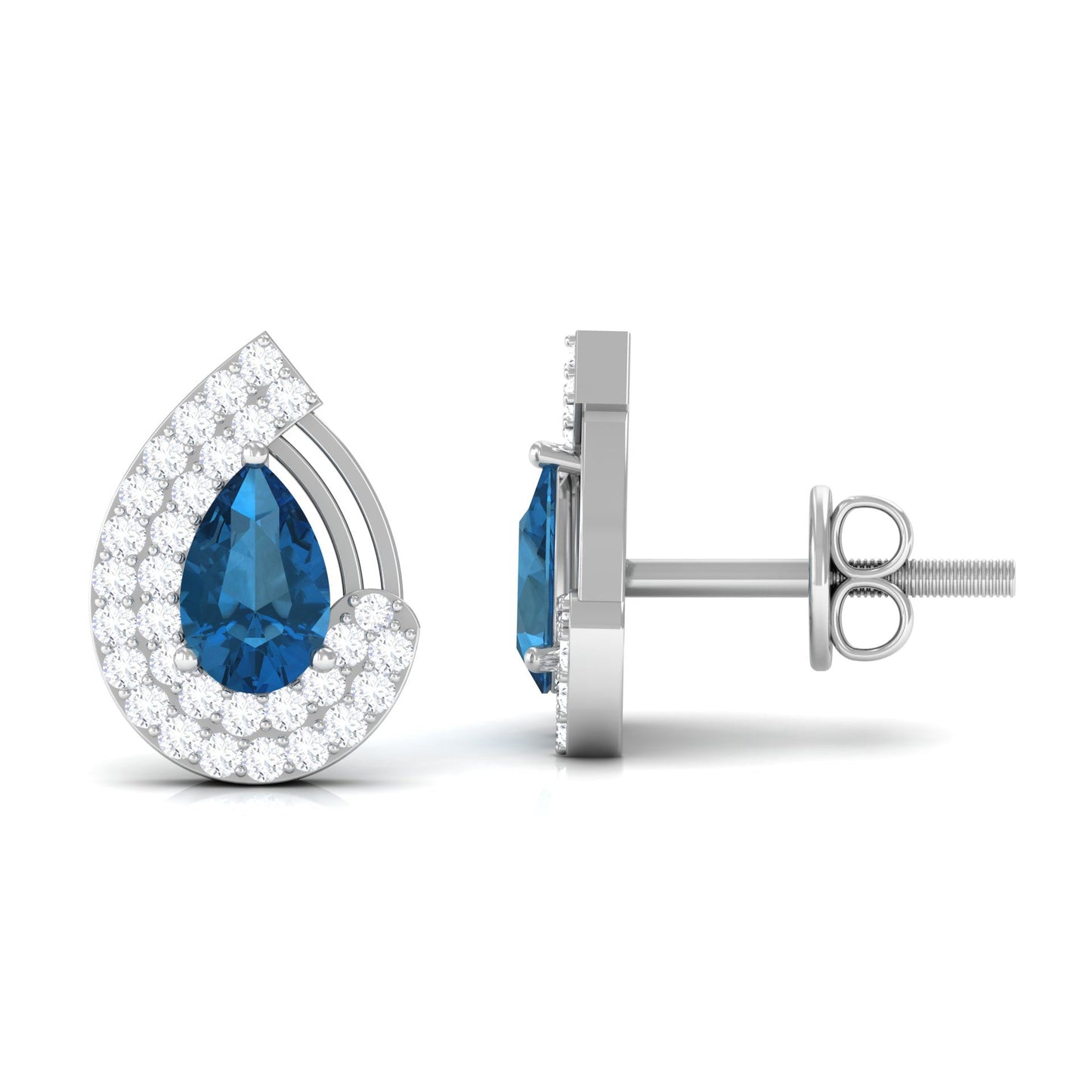 Designer London Blue Topaz and Diamond Teardrop Stud Earrings