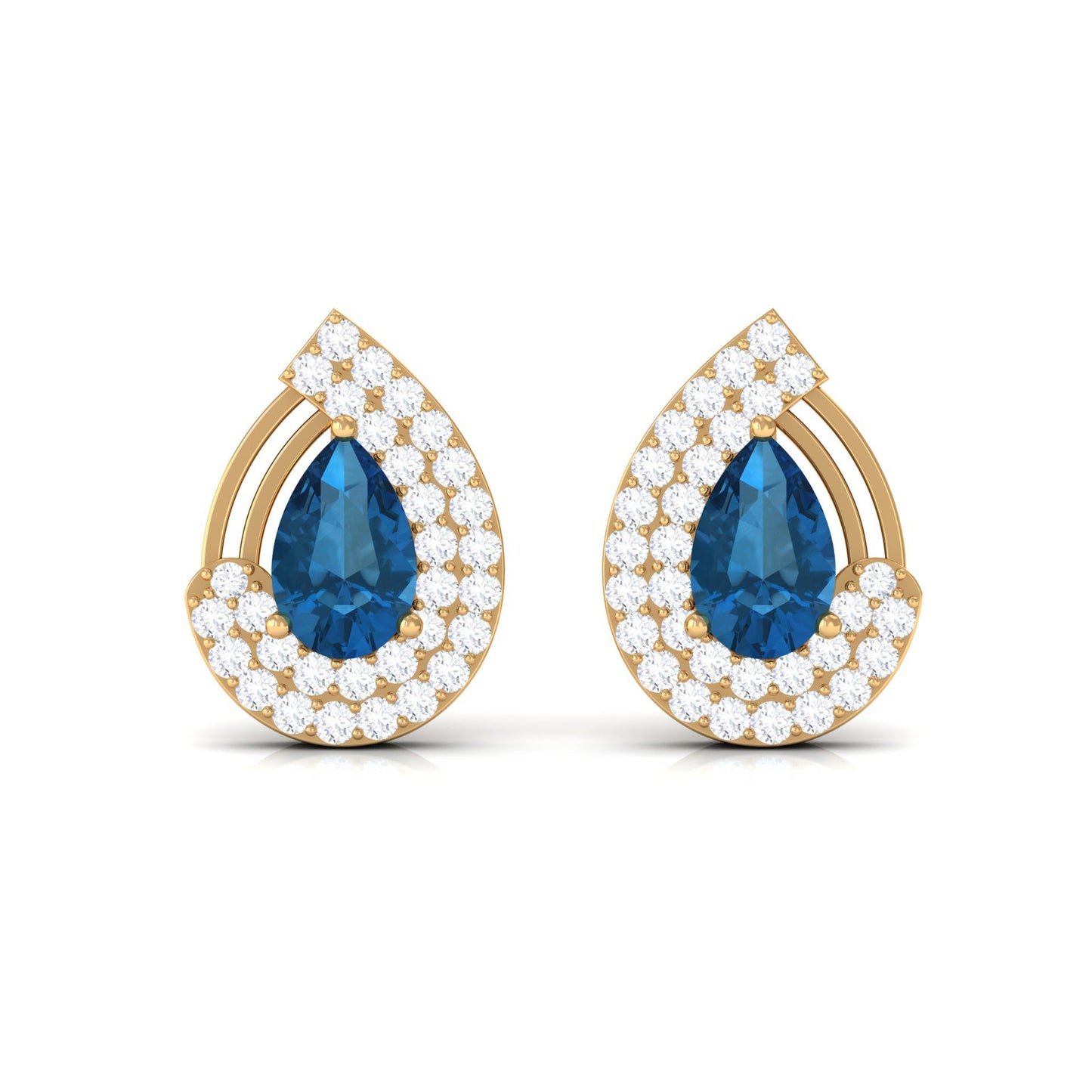 Designer London Blue Topaz and Diamond Teardrop Stud Earrings