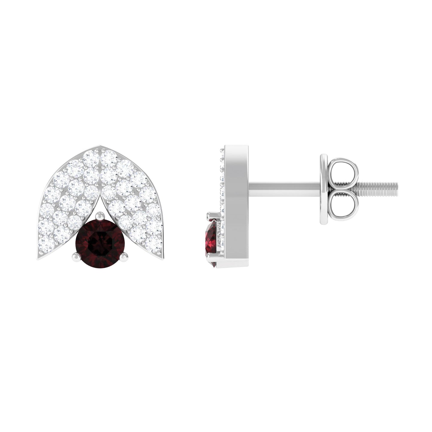 Minimalist Garnet and Diamond Designer Stud Earrings