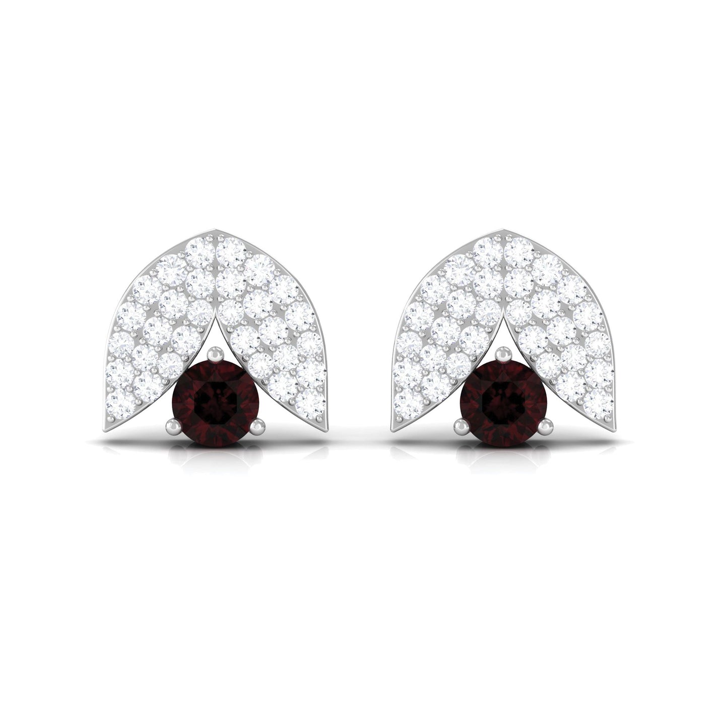 Minimalist Garnet and Diamond Designer Stud Earrings