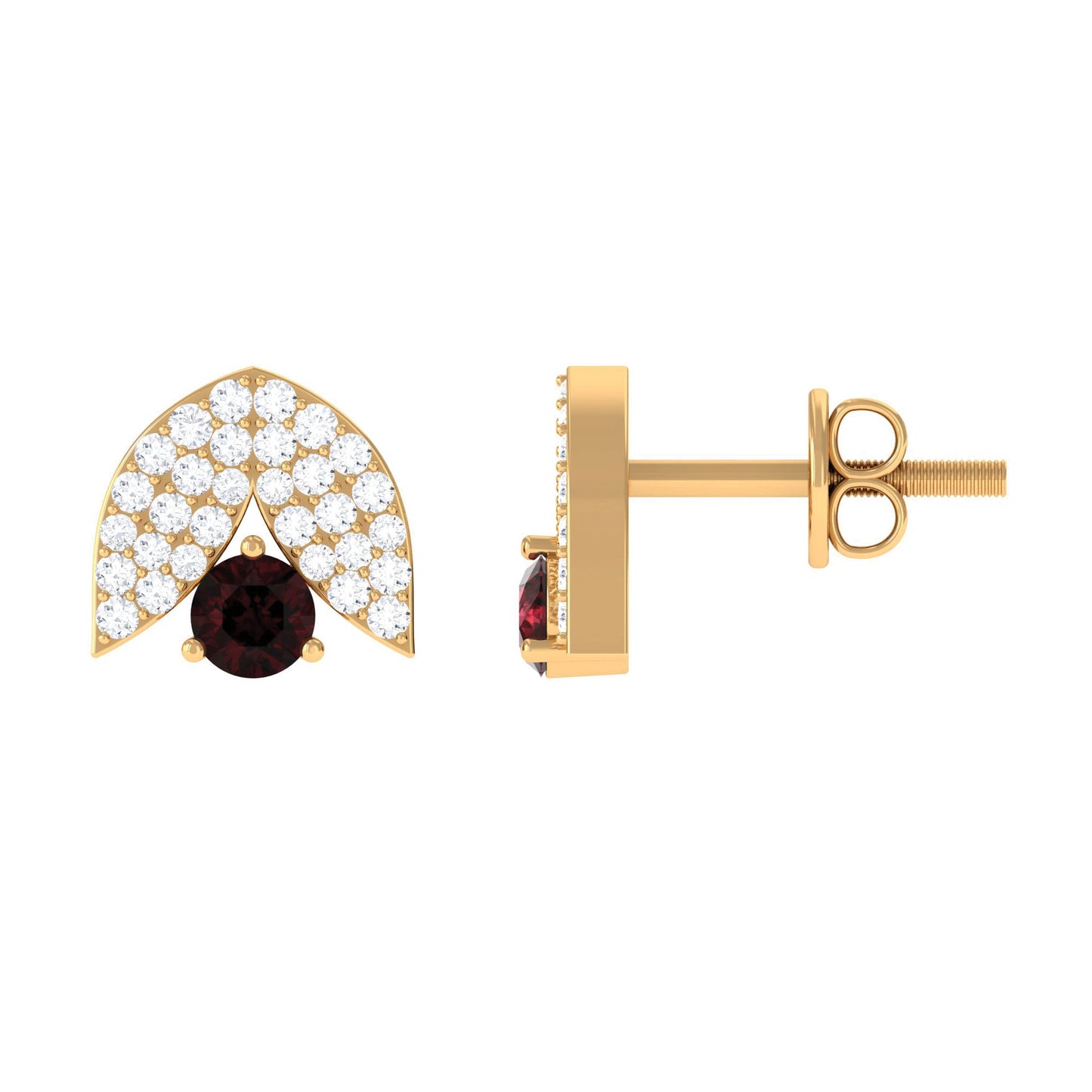 Minimalist Garnet and Diamond Designer Stud Earrings
