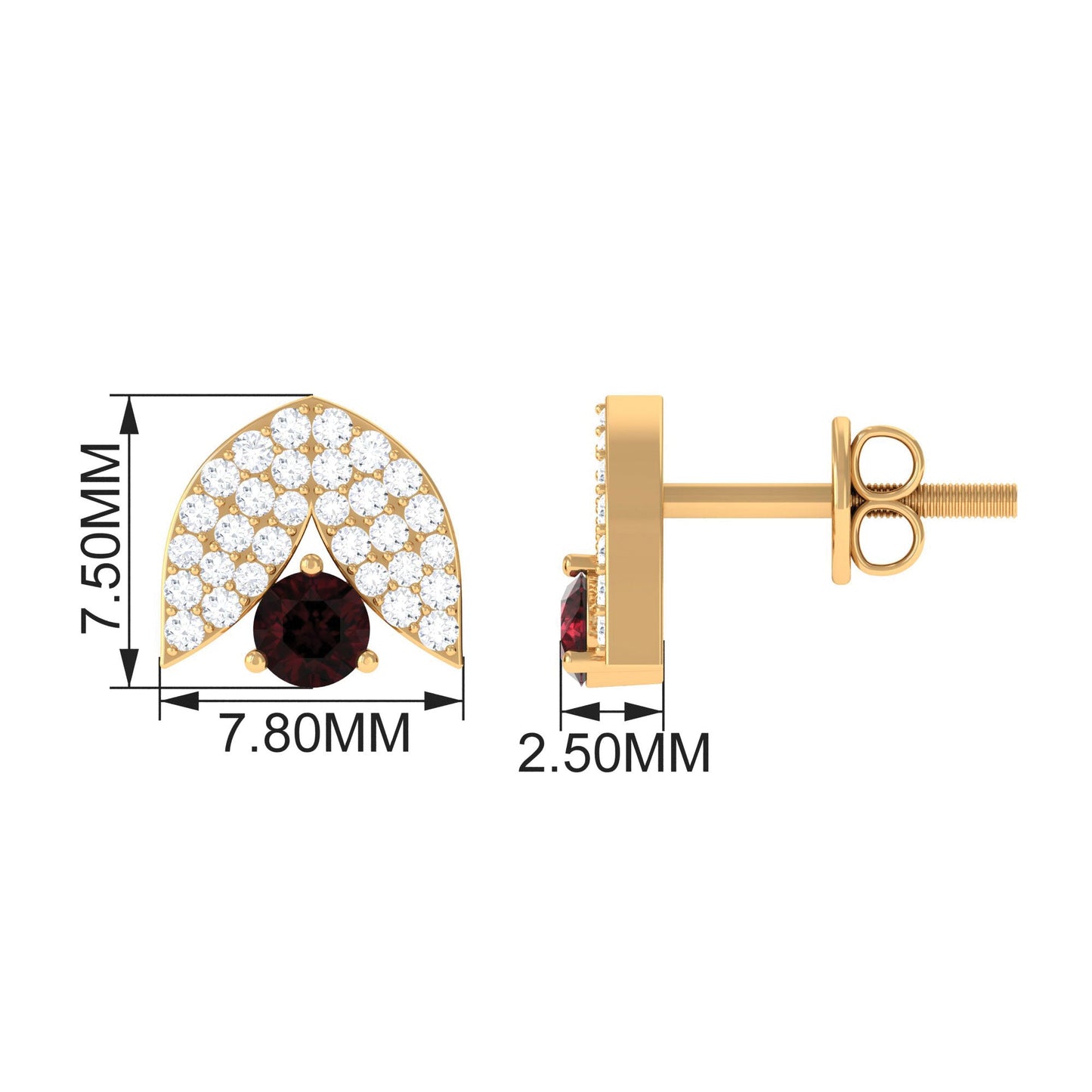 Minimalist Garnet and Diamond Designer Stud Earrings