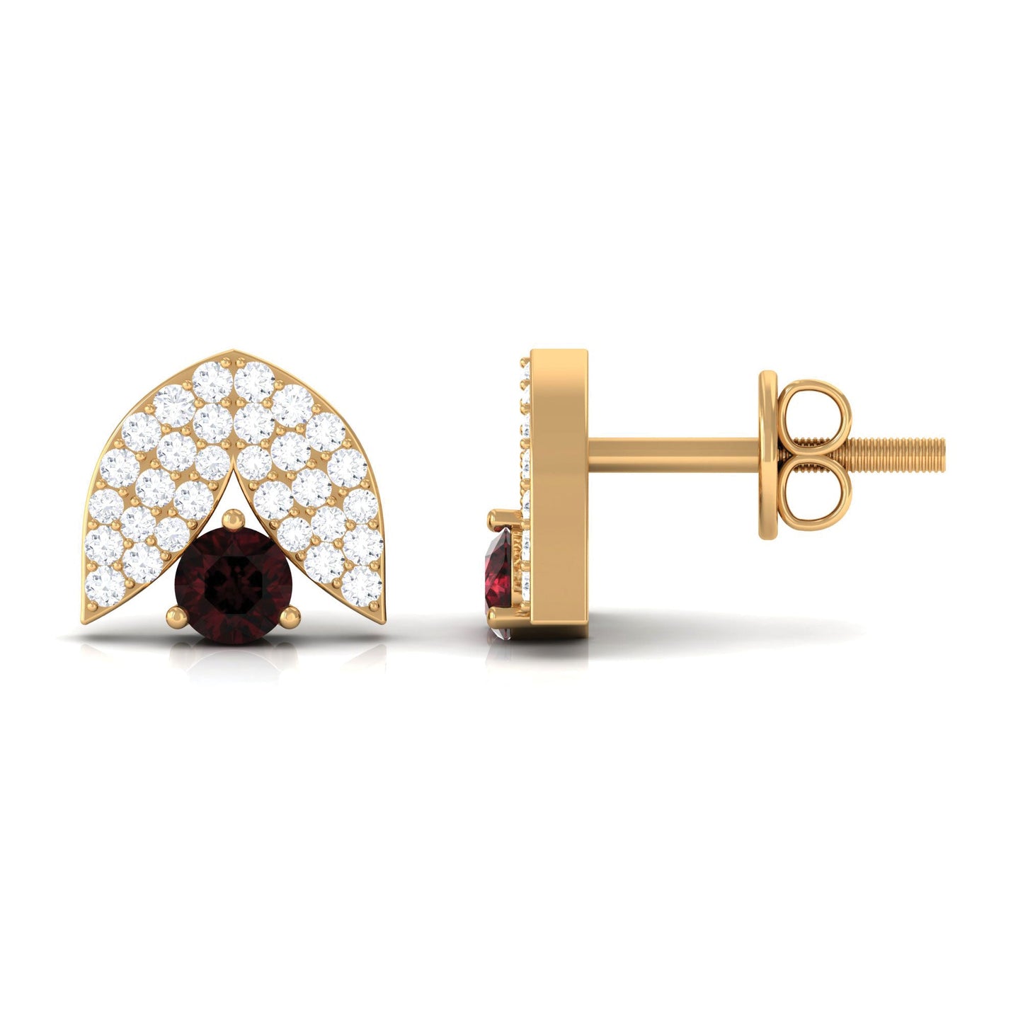 Minimalist Garnet and Diamond Designer Stud Earrings
