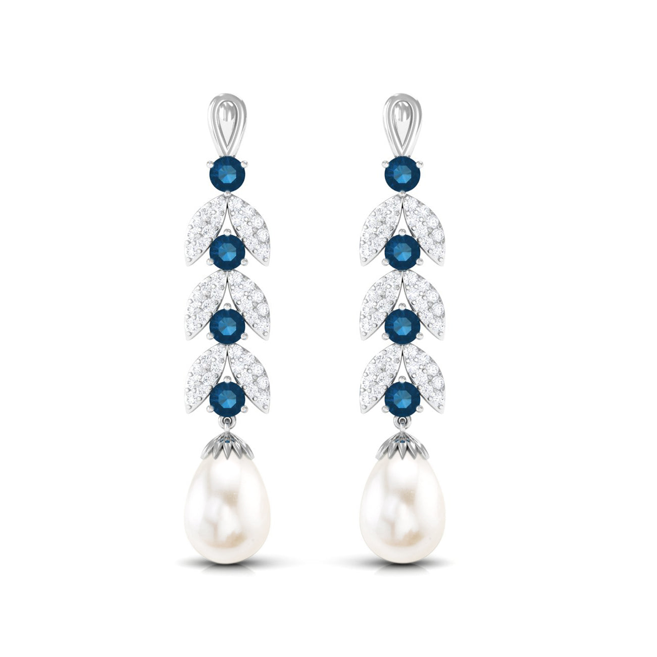 Freshwater Pearl Dangle Earrings with Blue Topaz and Diamond
