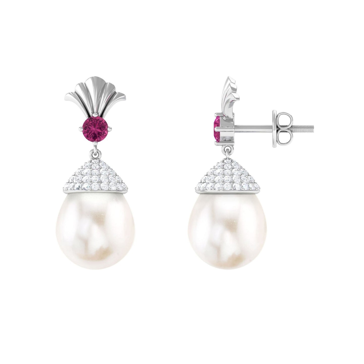 Cultured Freshwater Pearl Drop Earrings with Pink Tourmaline