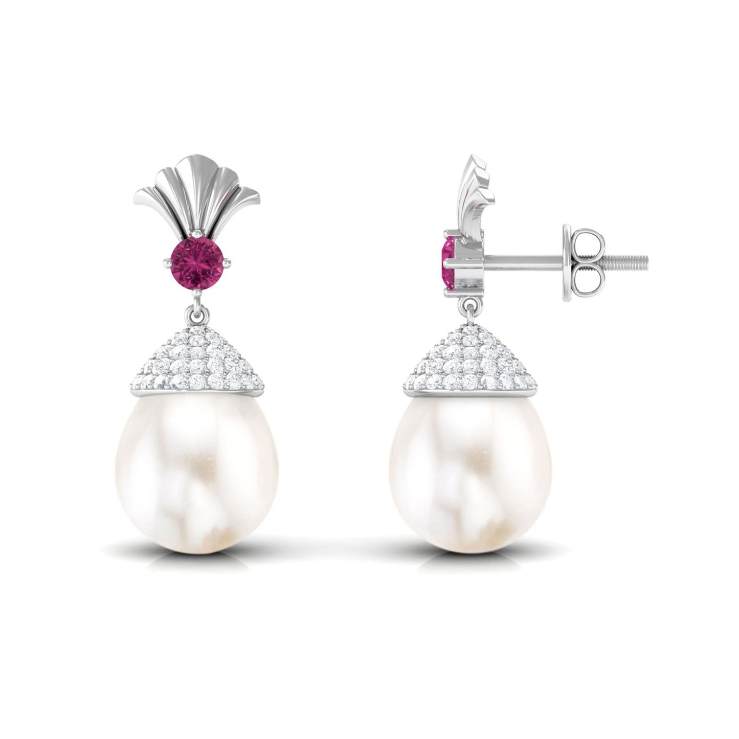 Cultured Freshwater Pearl Drop Earrings with Pink Tourmaline