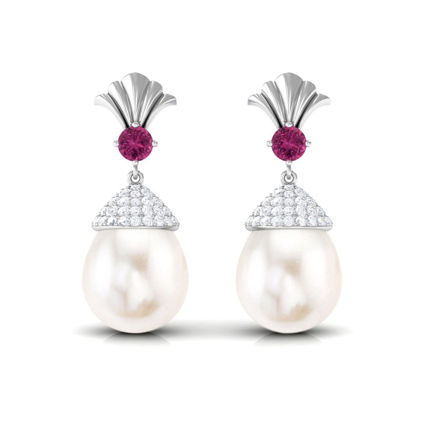 Cultured Freshwater Pearl Drop Earrings with Pink Tourmaline