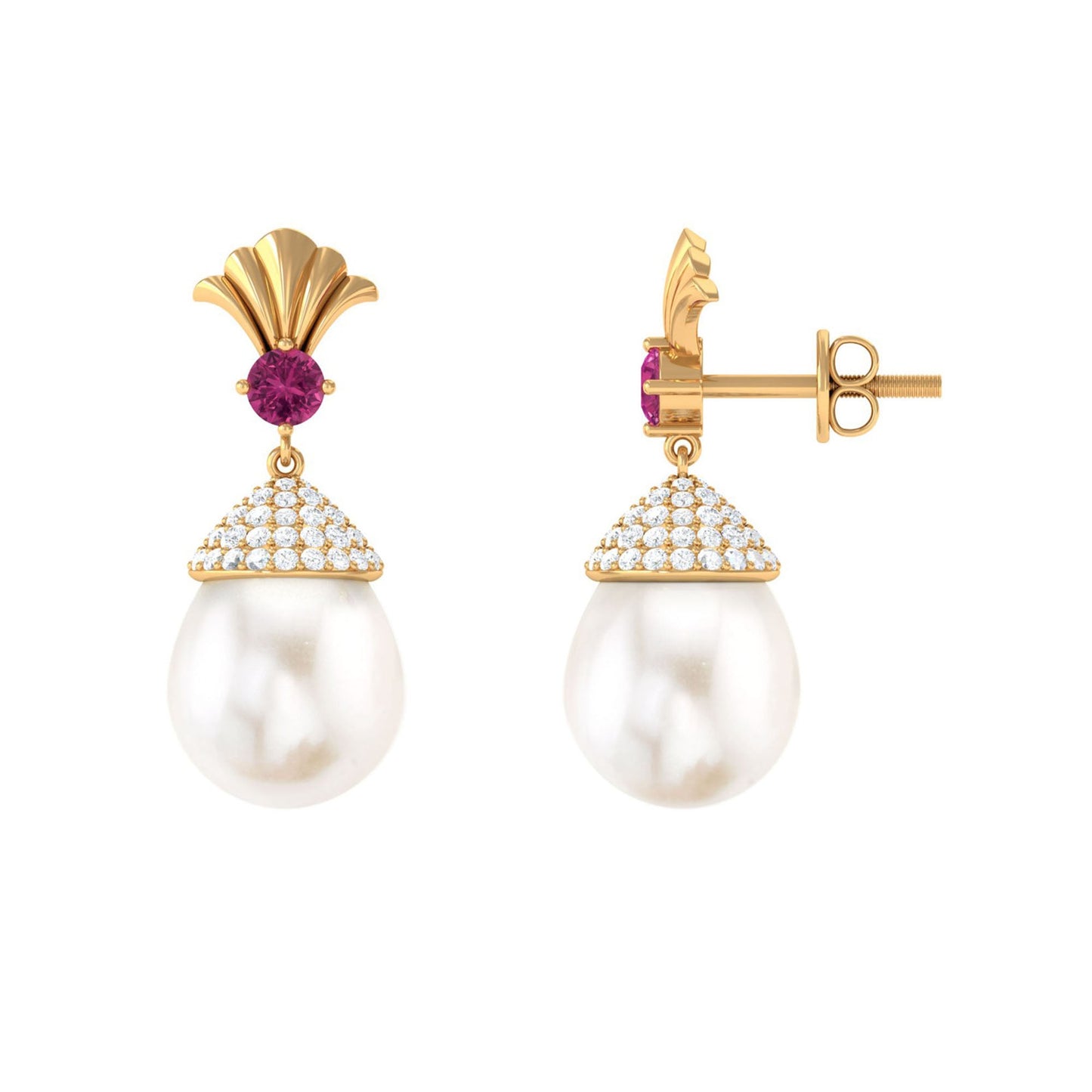 Cultured Freshwater Pearl Drop Earrings with Pink Tourmaline