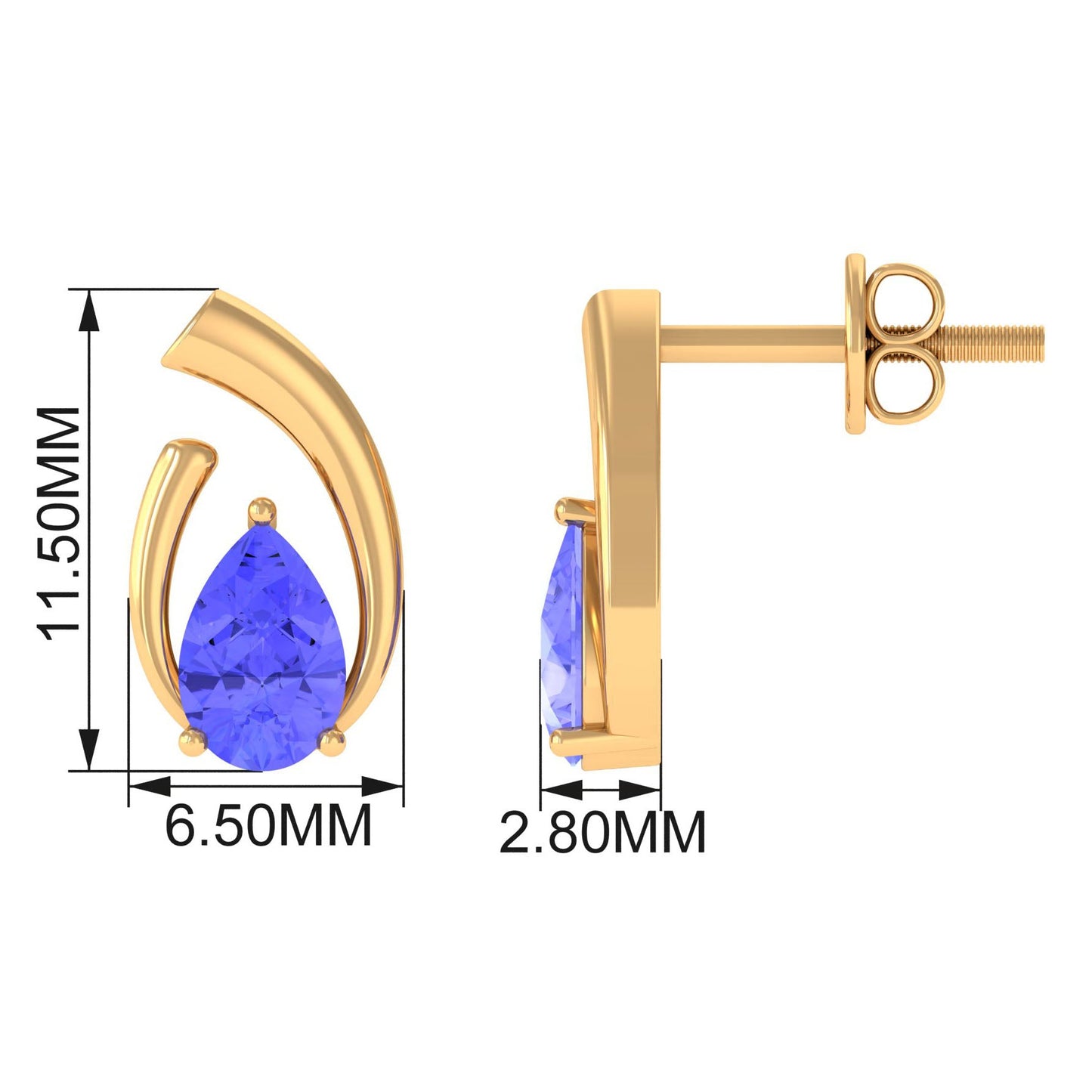 Real Tanzanite Solitaire Teardrop Stud Earrings