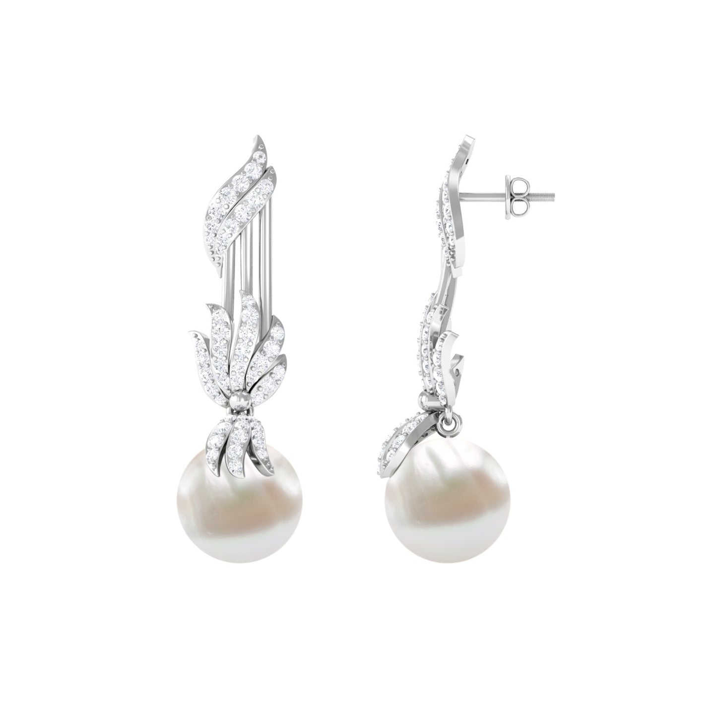 Designer Freshwater Pearl Bridal Dangle Earrings with Diamond