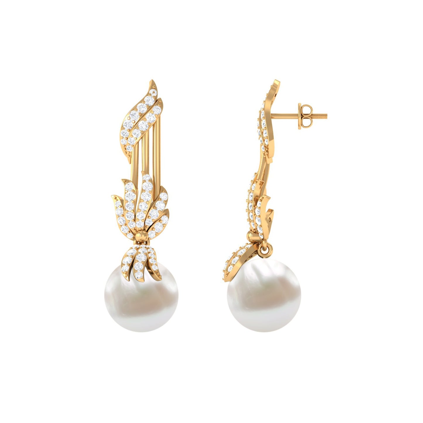 Designer Freshwater Pearl Bridal Dangle Earrings with Diamond