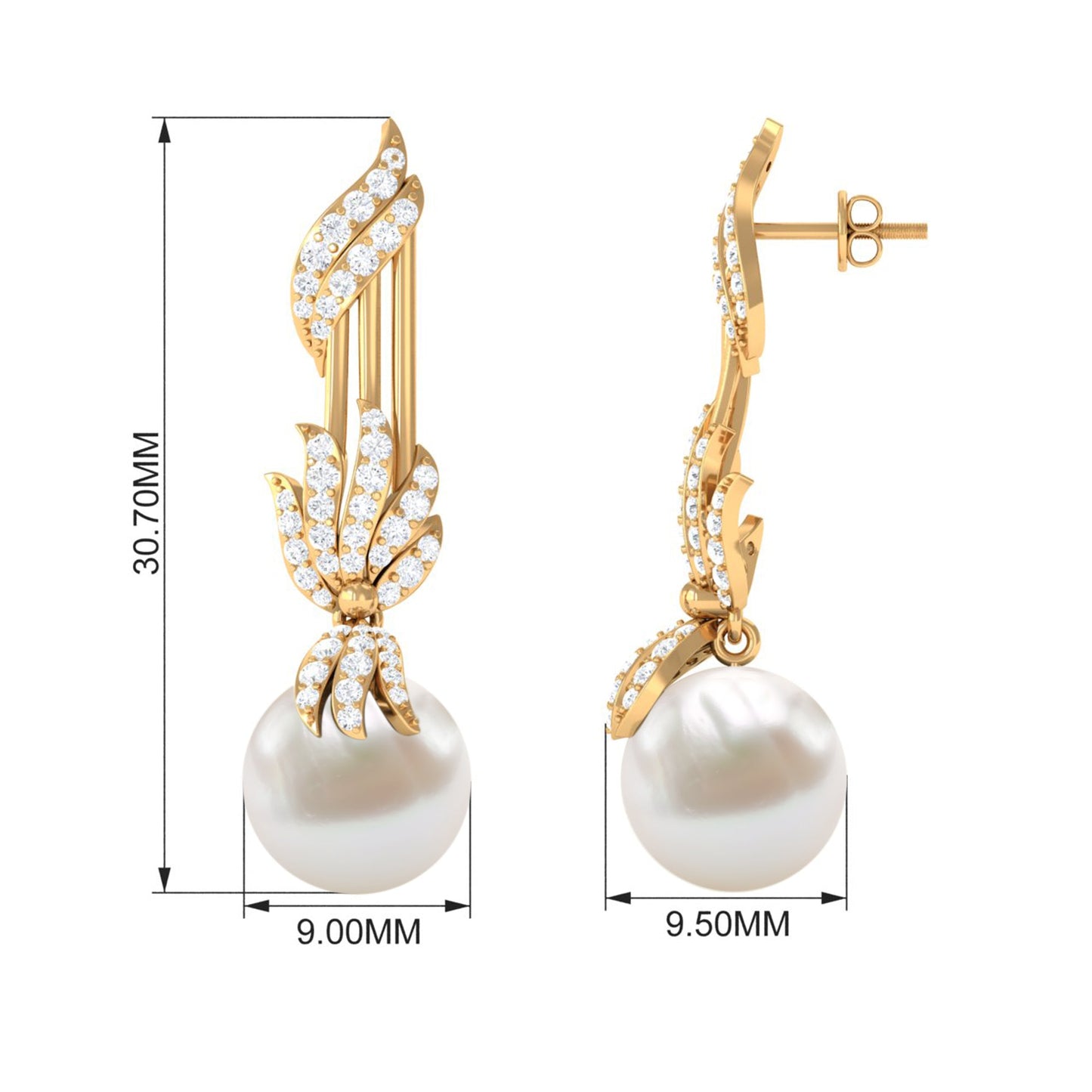 Designer Freshwater Pearl Bridal Dangle Earrings with Diamond