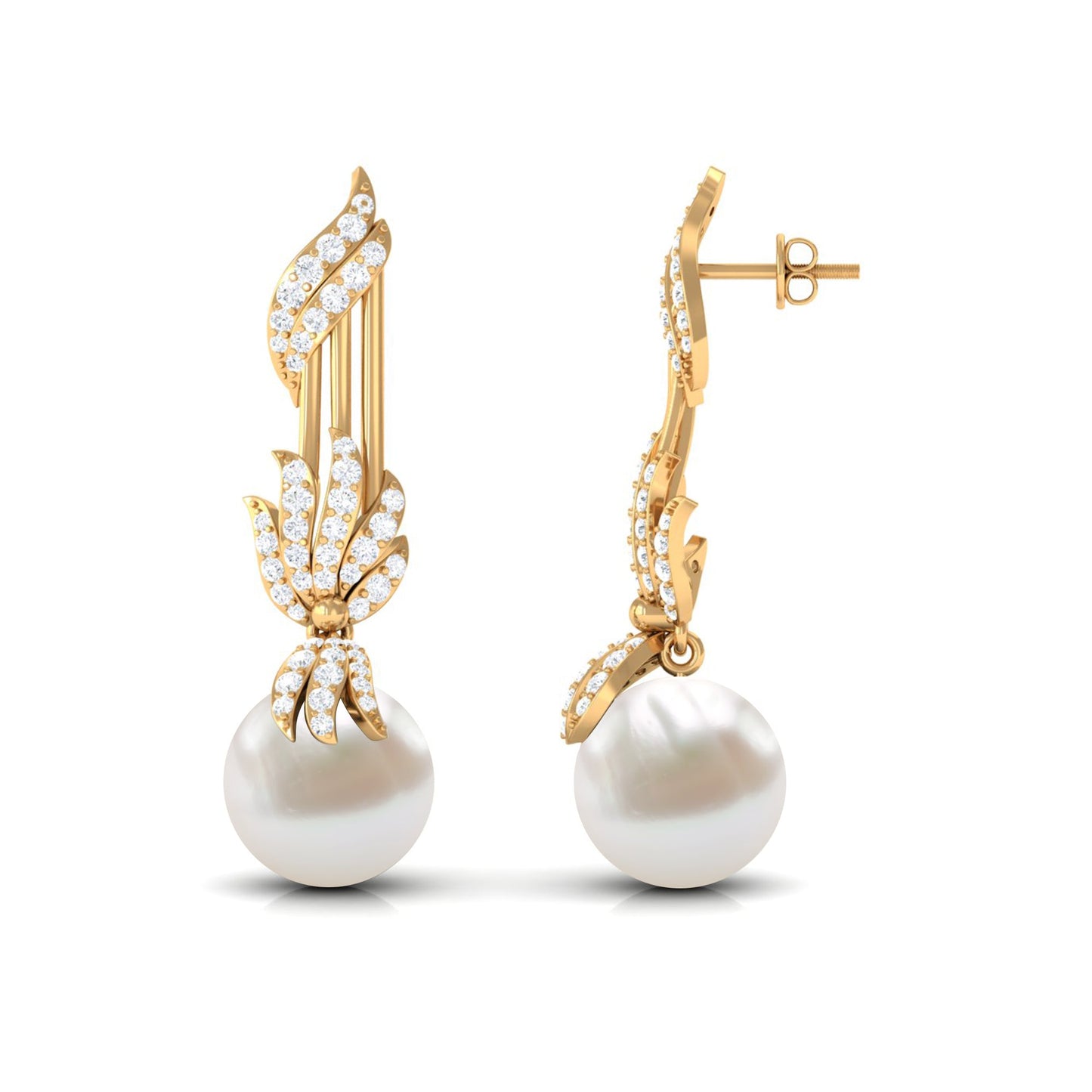 Designer Freshwater Pearl Bridal Dangle Earrings with Diamond