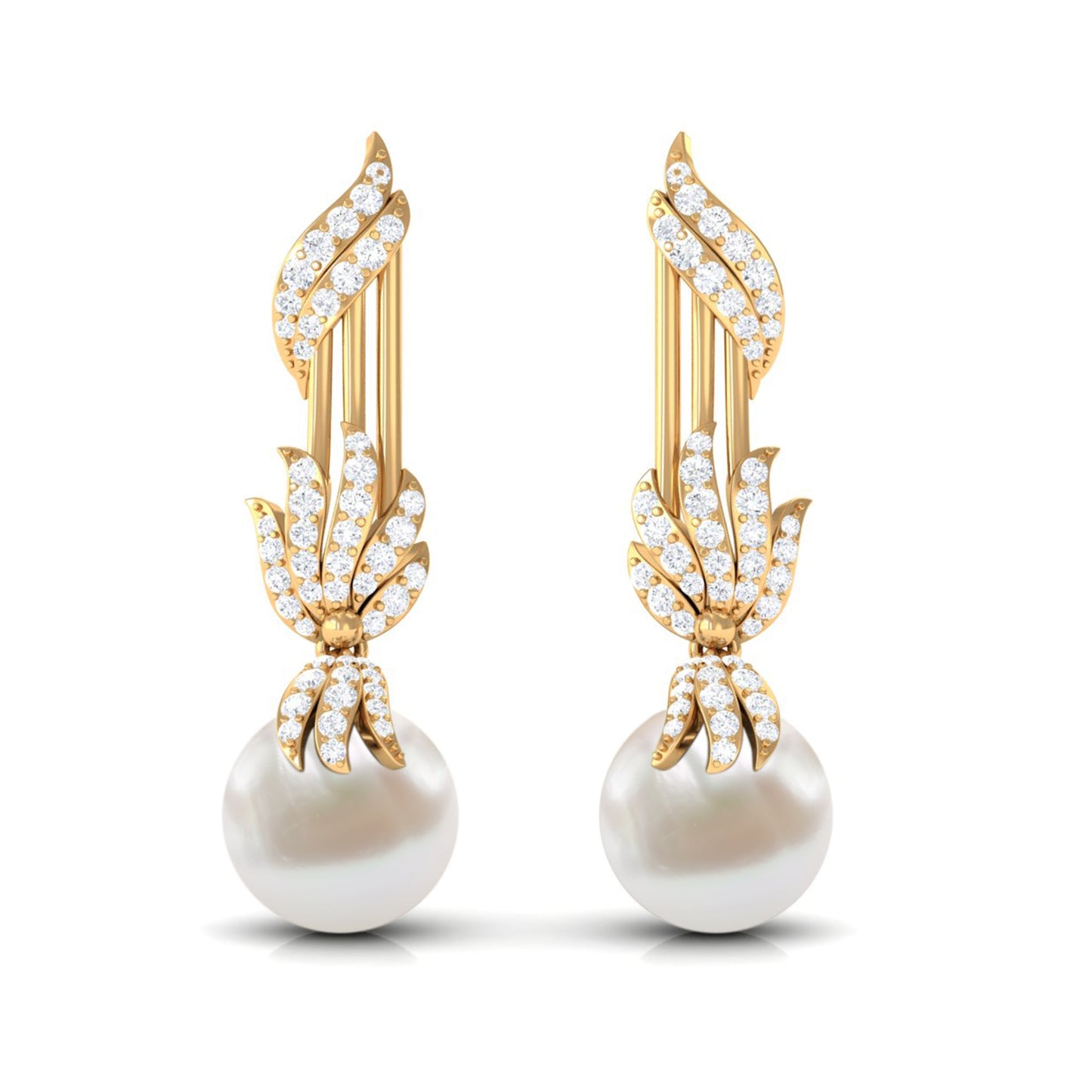 Designer Freshwater Pearl Bridal Dangle Earrings with Diamond