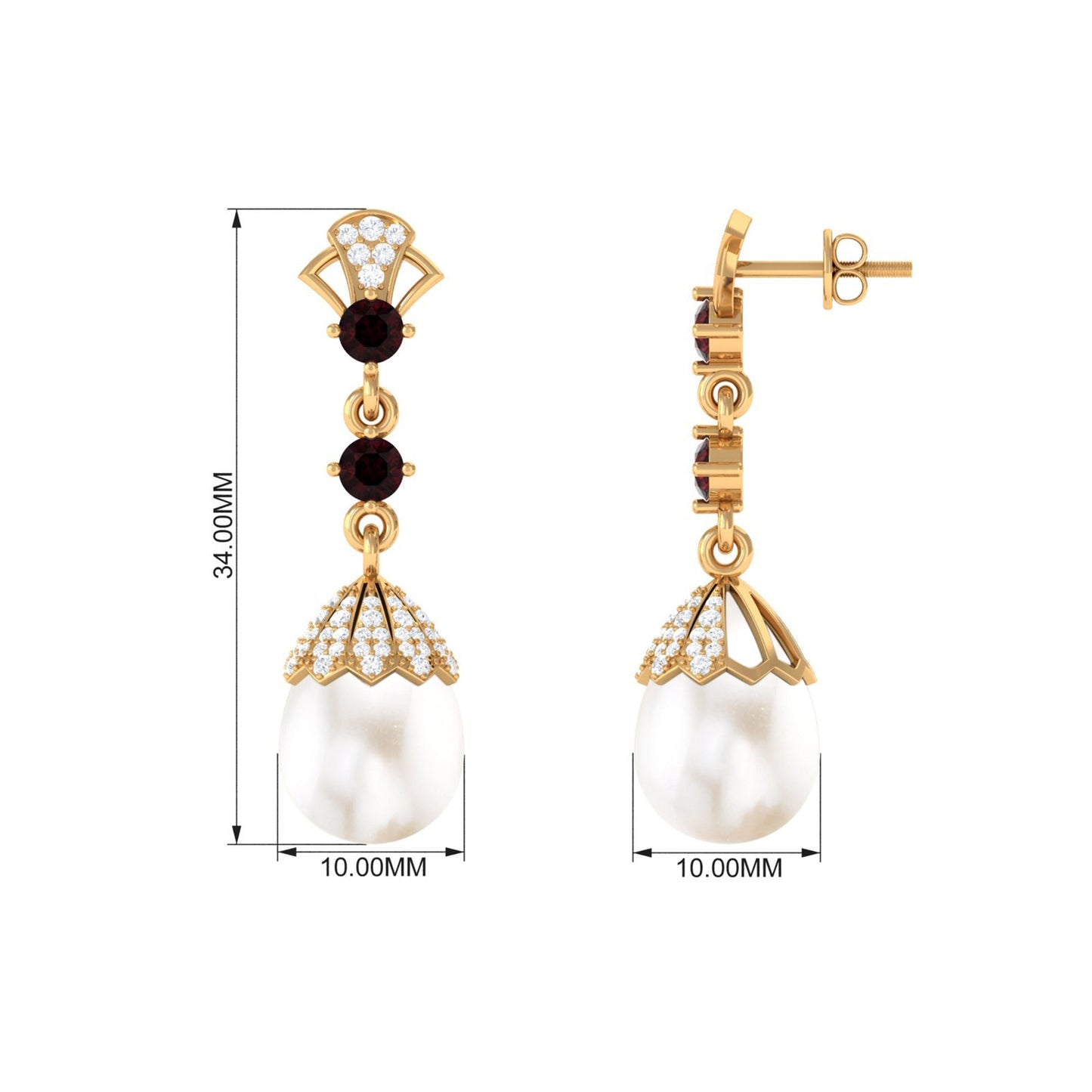 Vintage Inspired Pearl Dangle Earrings with Garnet