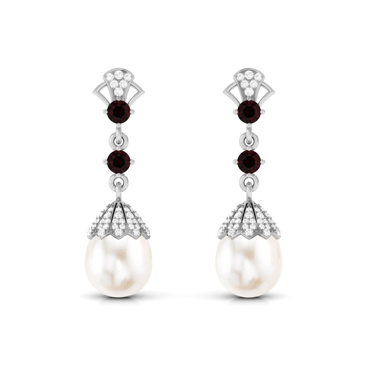 Vintage Inspired Pearl Dangle Earrings with Garnet